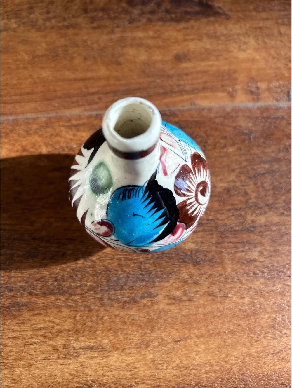 Hand-Painted Mexican Ceramic Bud Vase with Floral Design